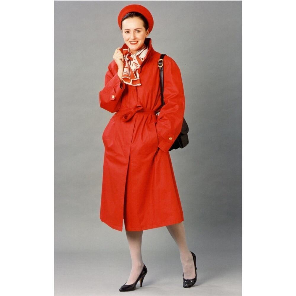 Vintage Dick Holthaus Rare Red Trench Coat Collectible Women’s Sm Gold Tone Wool - Picture 5 of 16
